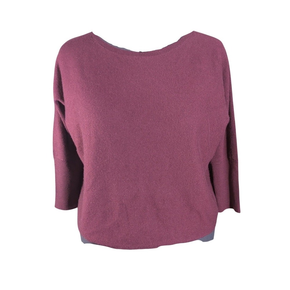 Garnet Hill 100% Cashmere Dropped Shoulder Sweater Burgundy Minimalist XL